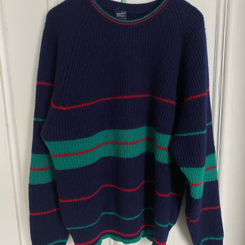 GANT 100% Wool Sweater with Green and Red Stripes